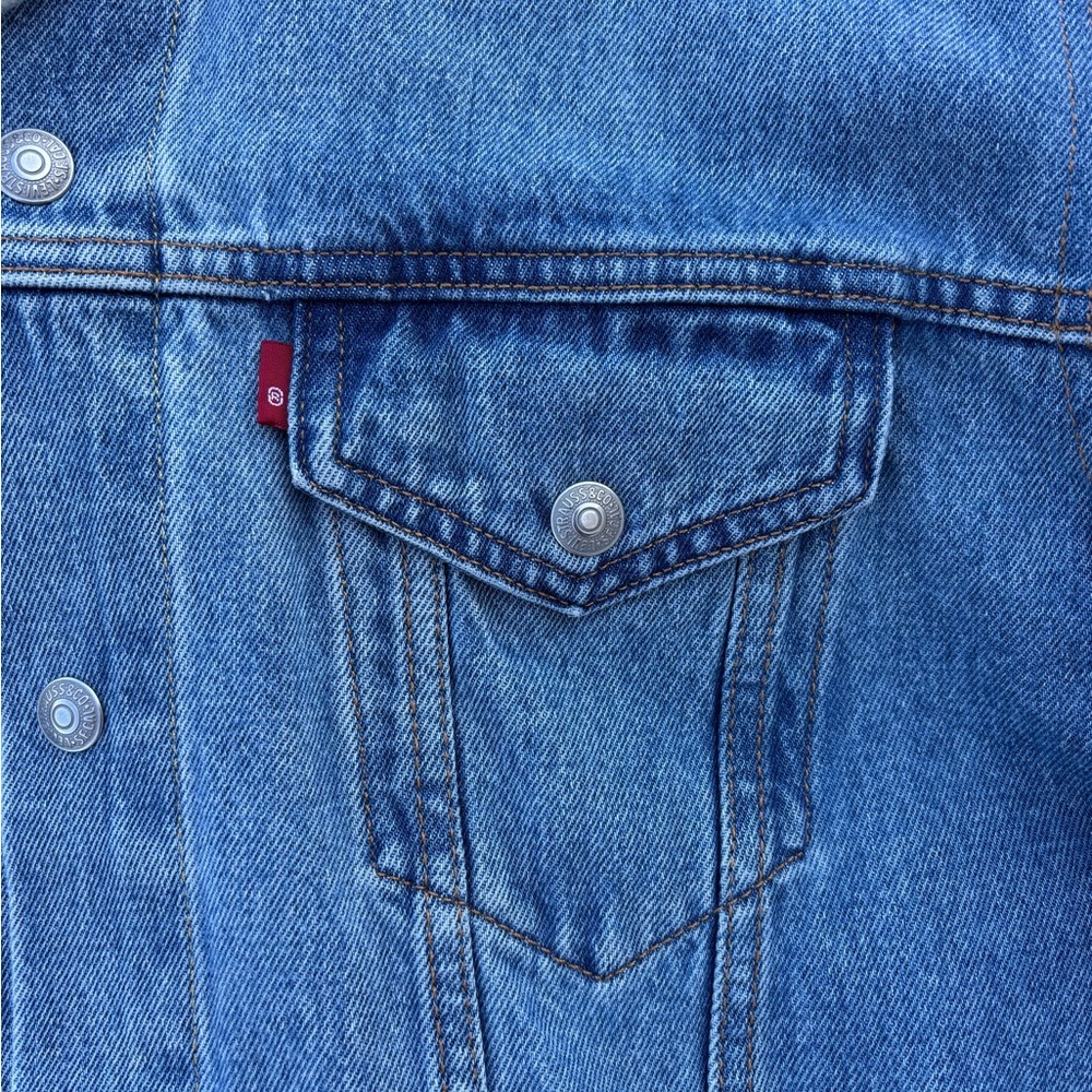 Levi’s Hybrid Hoodie Trucker Jean Jacket Mens XL Vintage Fit Blue Gray Hooded - Picture 6 of 10